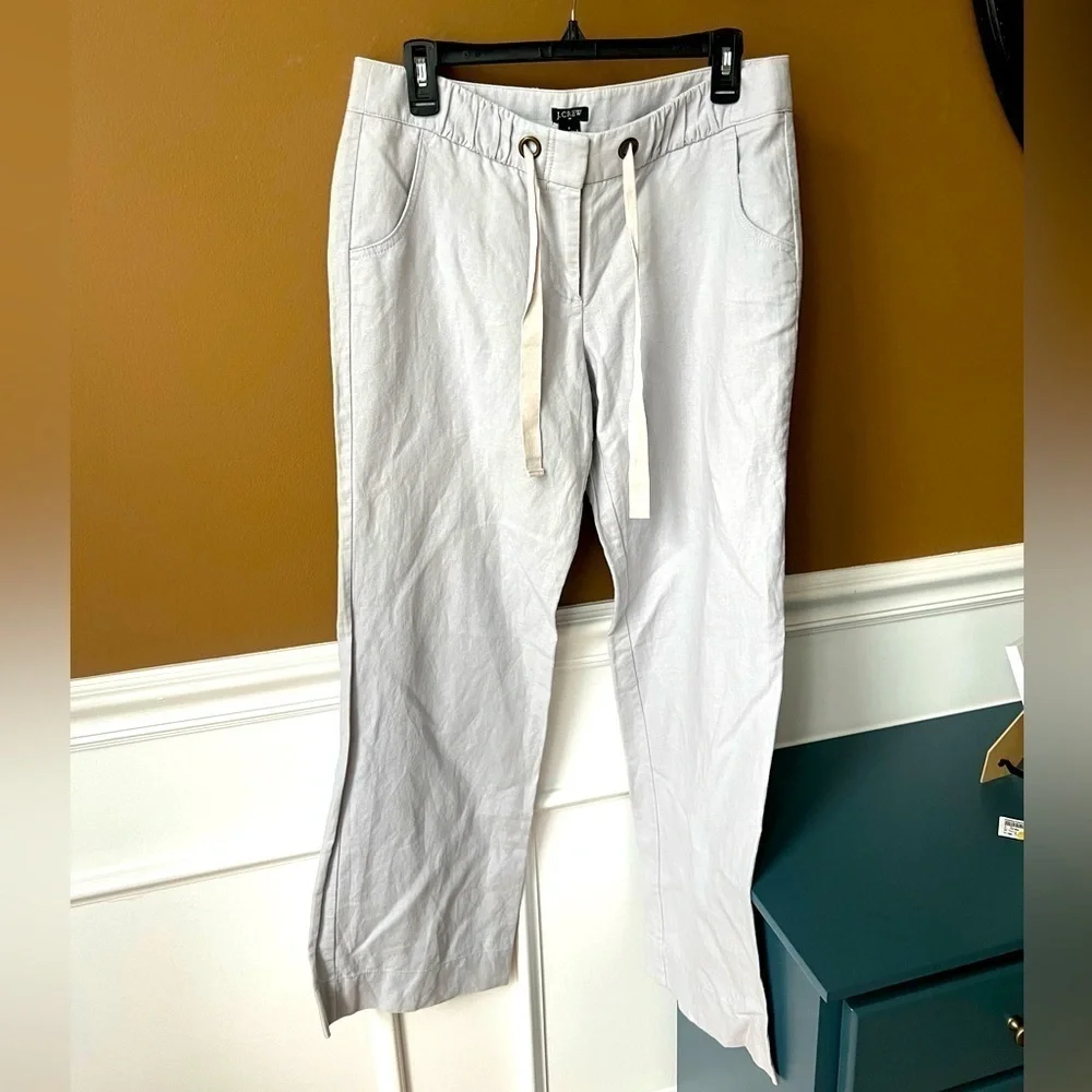 J.CREW Women’s CityFit Drawstring Linen Blend Wide Leg Light Grey Pants Size 8